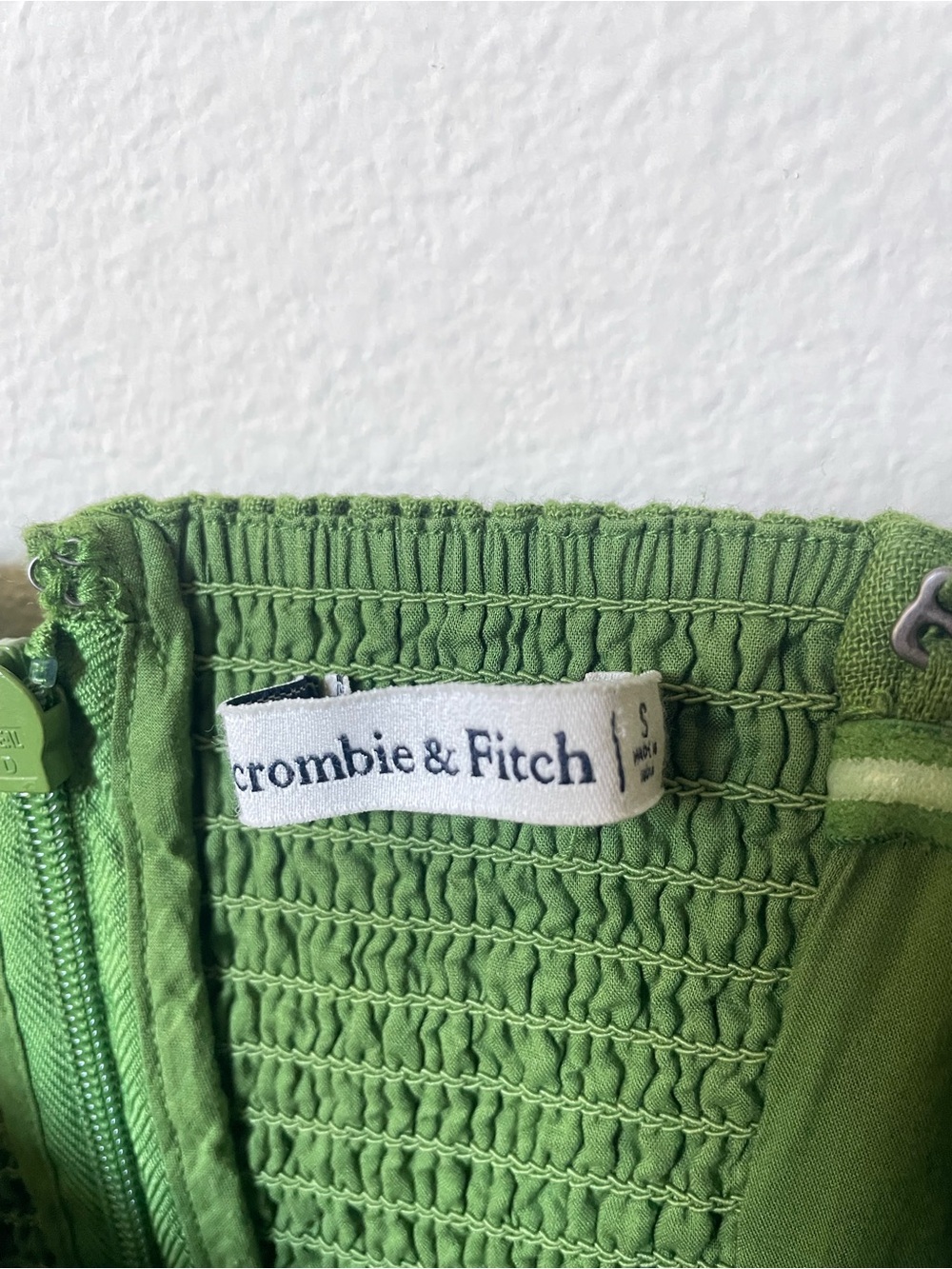 ABERCROMBIE & FITCH LINEN BLEND MIDI DRESS IN GREEN WITH DETACHABLE STRAPS - Picture 4 of 6